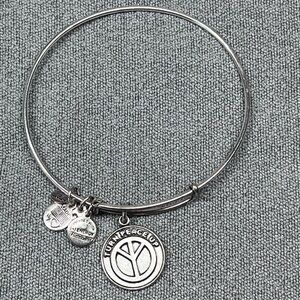 Alex and Ani silver tone bangle bracelet w/Turn Peace Up charm.